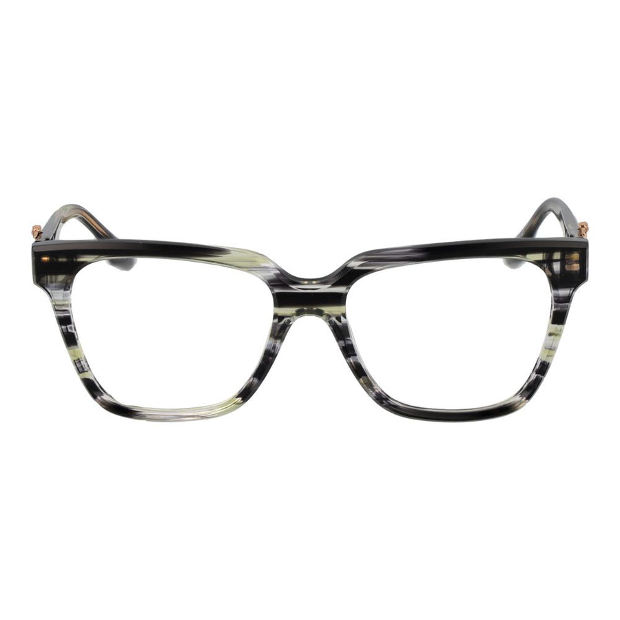 Trussardi rectangular acetate eyeglass frames in a multicolor black, grey, and yellow pattern