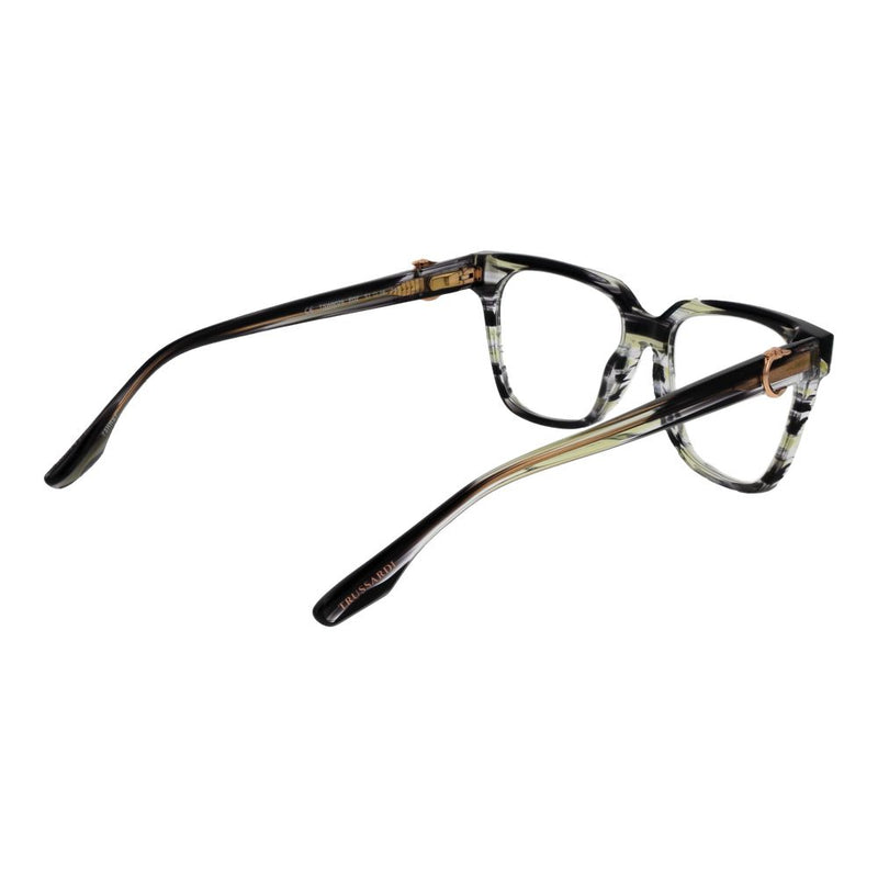 Trussardi rectangular acetate eyeglass frames in a translucent black and green striped pattern