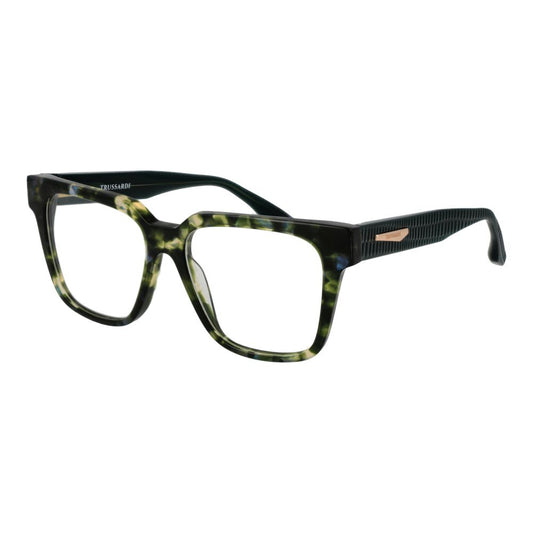 Green and black tortoiseshell acetate square eyeglass frames with ridged temples