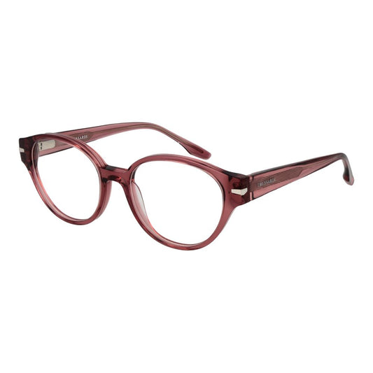 Translucent pink acetate eyeglass frames with rounded lenses