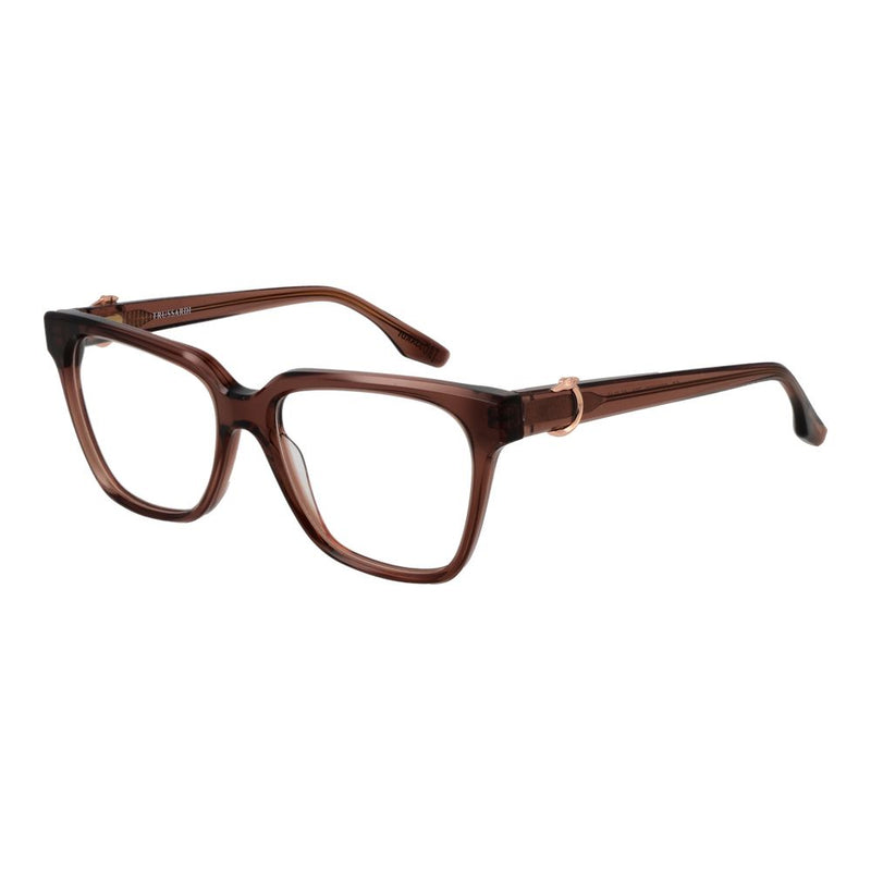 Trussardi brown acetate glasses frames in a square, full-rim style with metallic accents