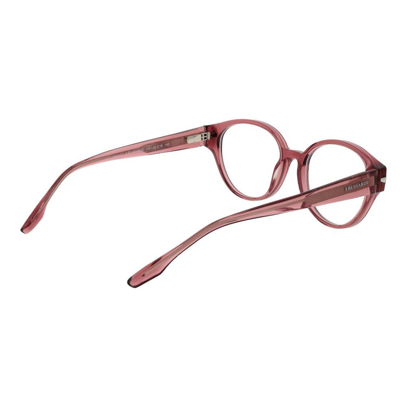 Translucent pink acetate eyeglass frames with round lenses