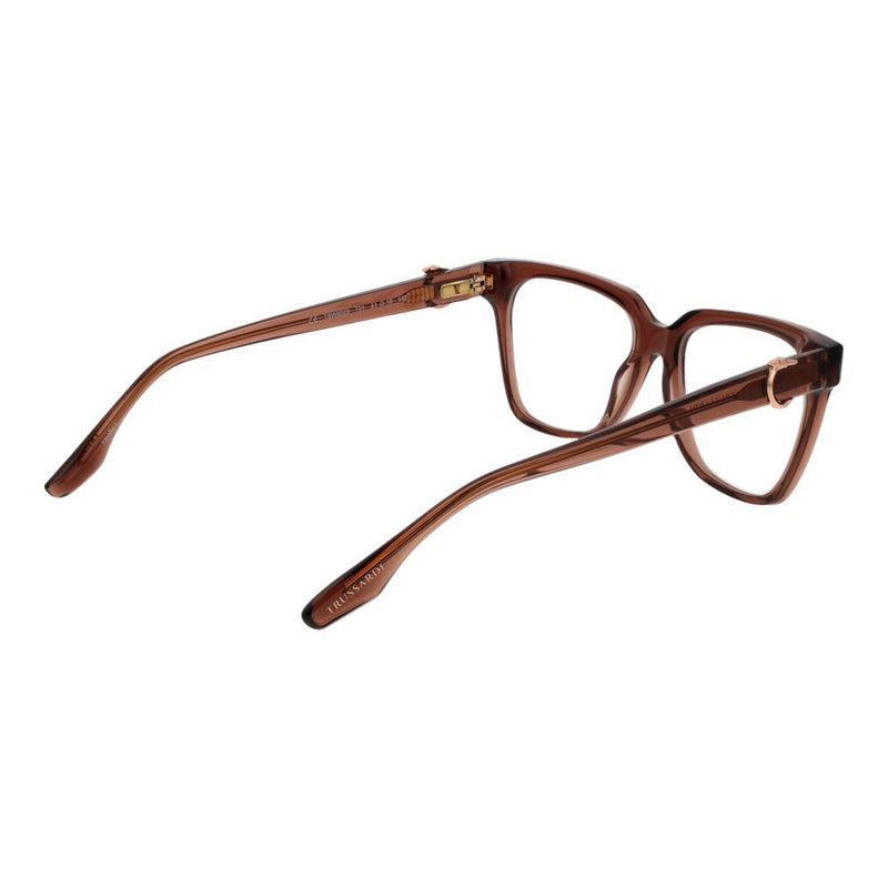 Translucent brown acetate eyeglasses frames with a modern geometric shape