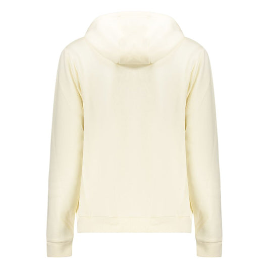 Back view of a white cotton women's hoodie sweatshirt with a plain design