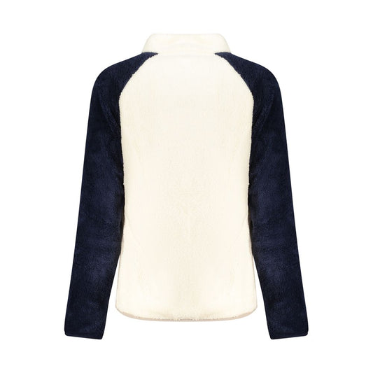 White and navy blue fleece polyester women sweatshirt, back view