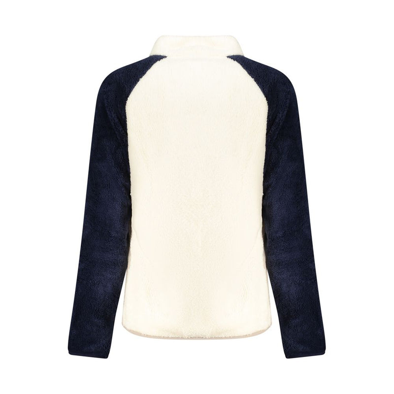 White and navy blue fleece polyester women sweatshirt, back view
