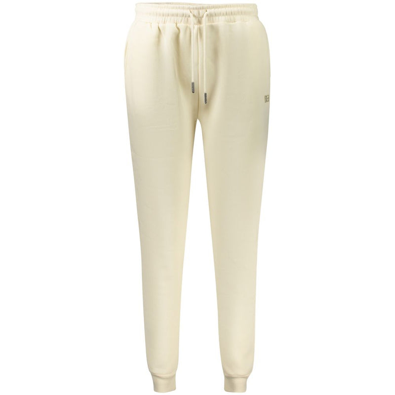 White cotton women's sweatpants with a drawstring waist and cuffed ankles