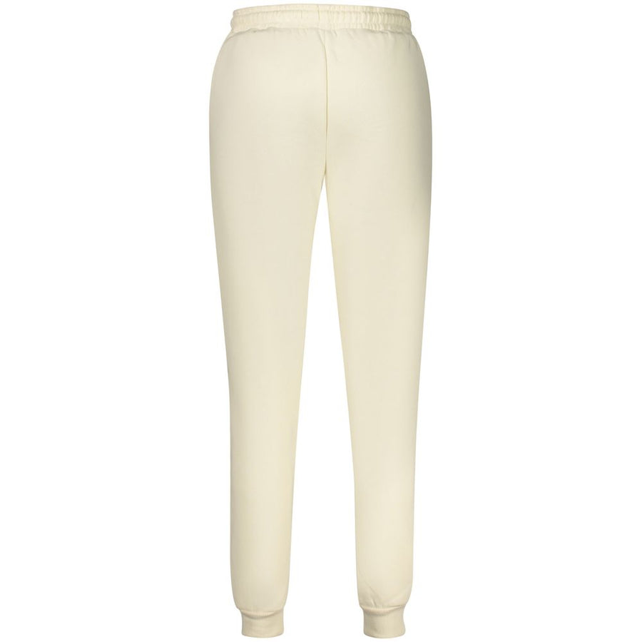 White cotton women's sweatpants with a drawstring waist and cuffed ankles
