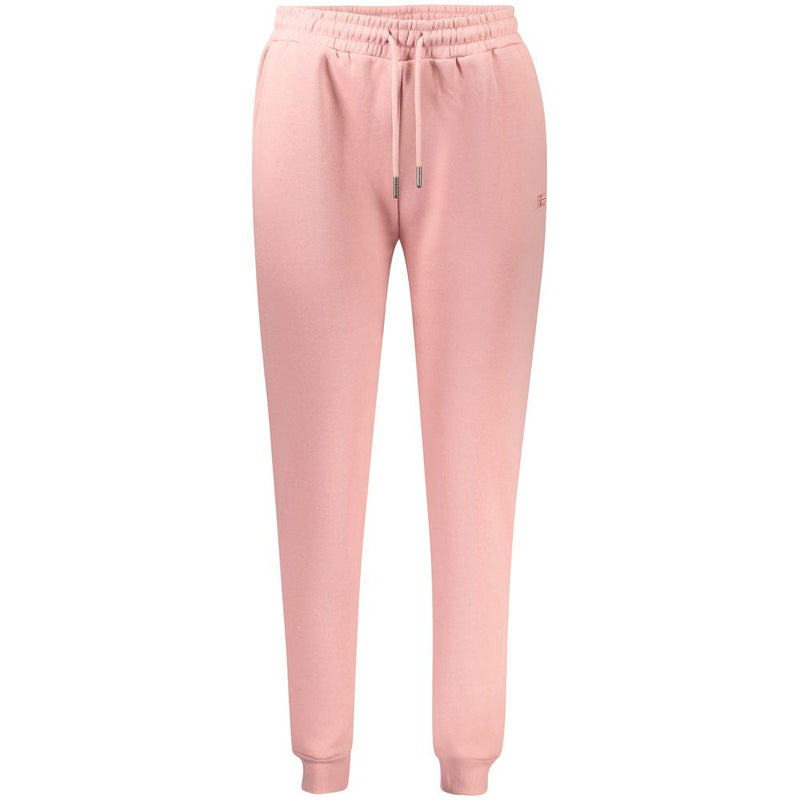 Pink cotton women's sweatpants with a drawstring waist and cuffed ankles