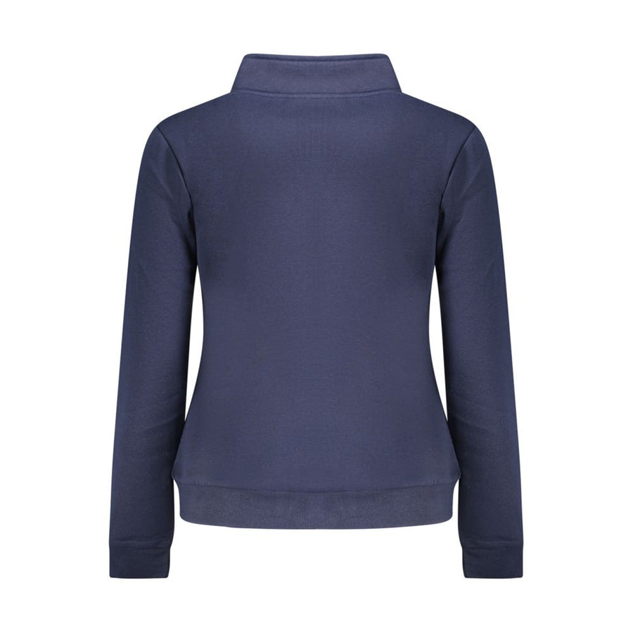 Blue cotton women zip-up sweatshirt with a stand-up collar