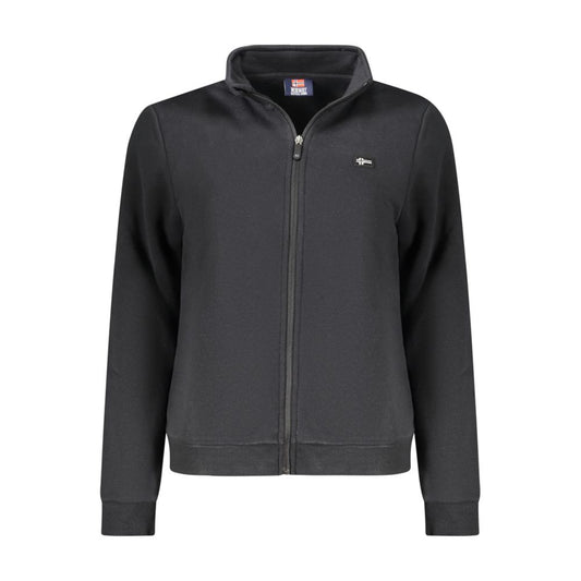 Black cotton women's zip-up sweatshirt with a stand-up collar