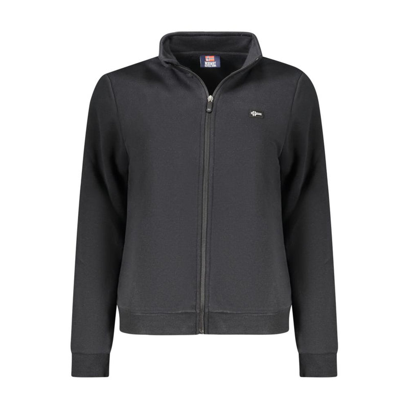 Black cotton women's zip-up sweatshirt with a stand-up collar