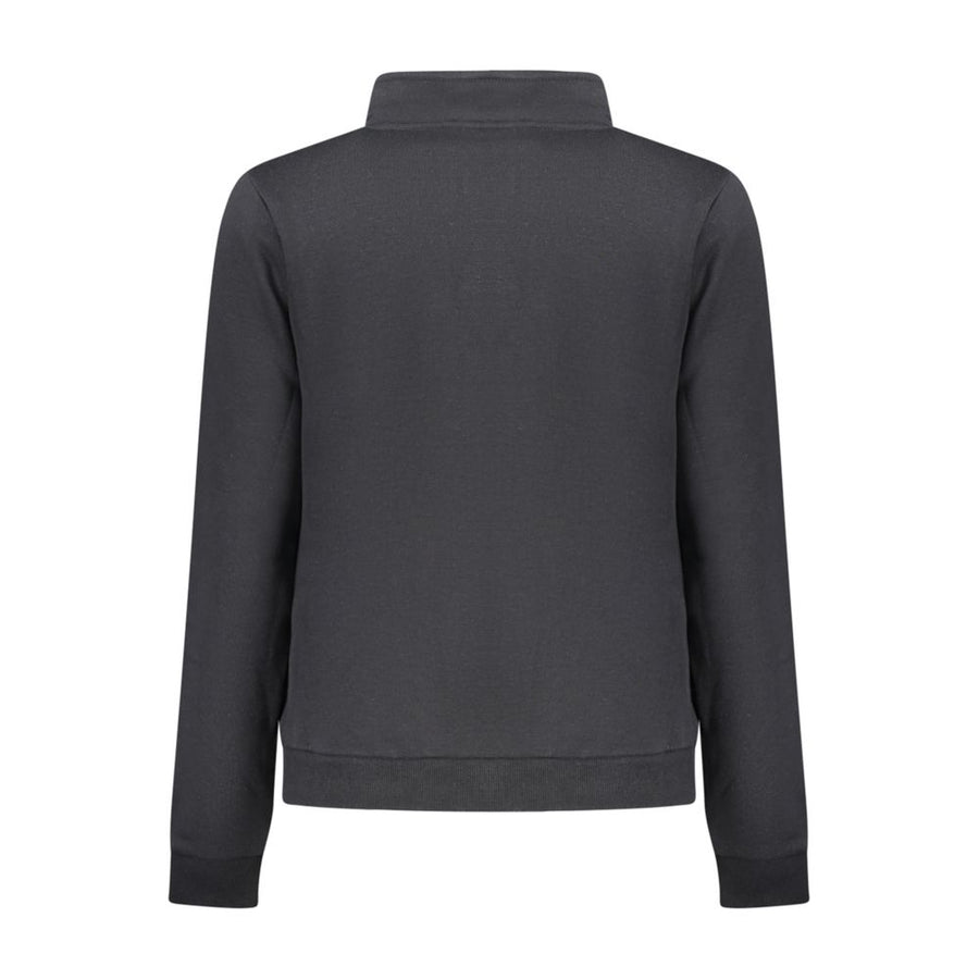 Black cotton women's zip-up sweatshirt with a stand-up collar