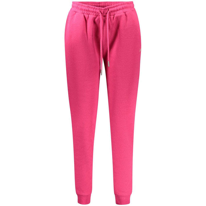 Hot pink cotton women's sweatpants with drawstring waist and cuffed ankles