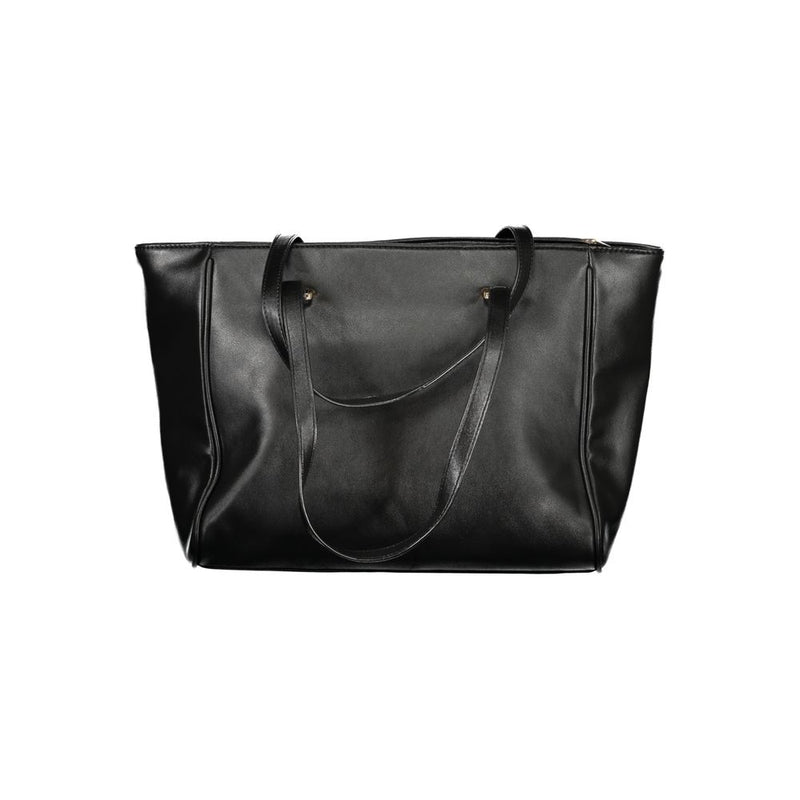 Black PVC women's tote handbag with dual shoulder straps