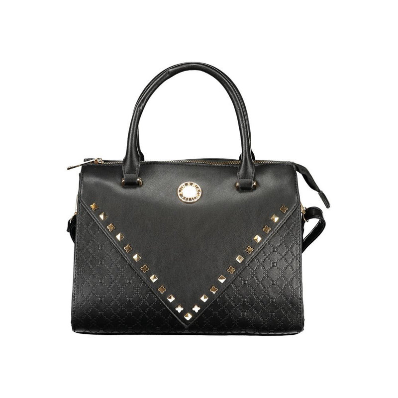 Black PVC women handbag with gold studs and top handles