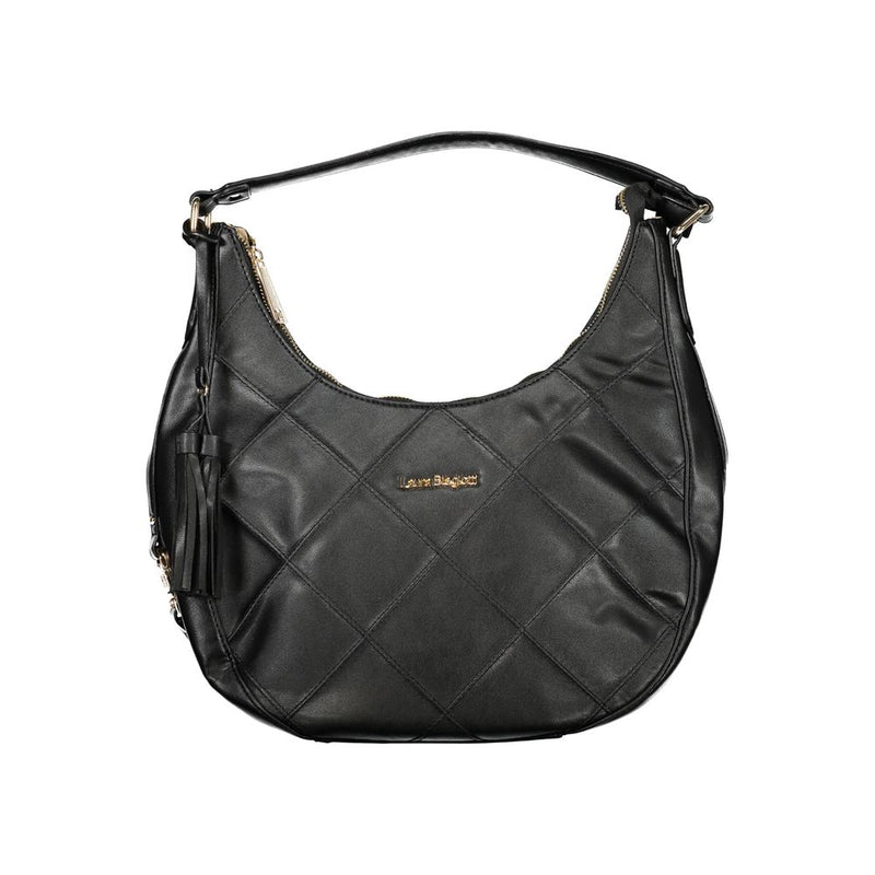 Black quilted PVC women's hobo handbag with a top handle and tassel accent