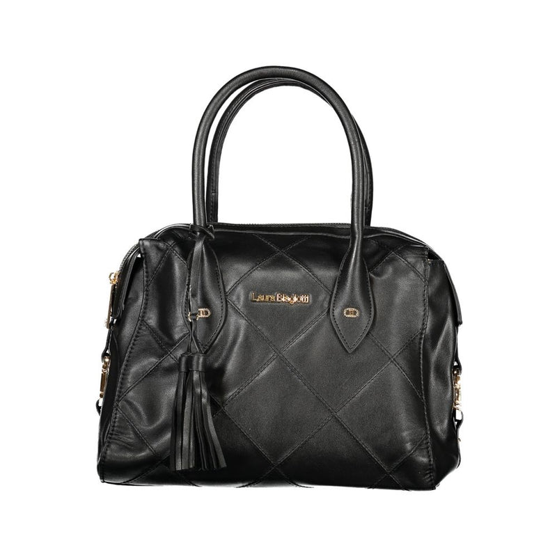 Black quilted PVC Laura Biagiotti handbag with dual handles and a tassel