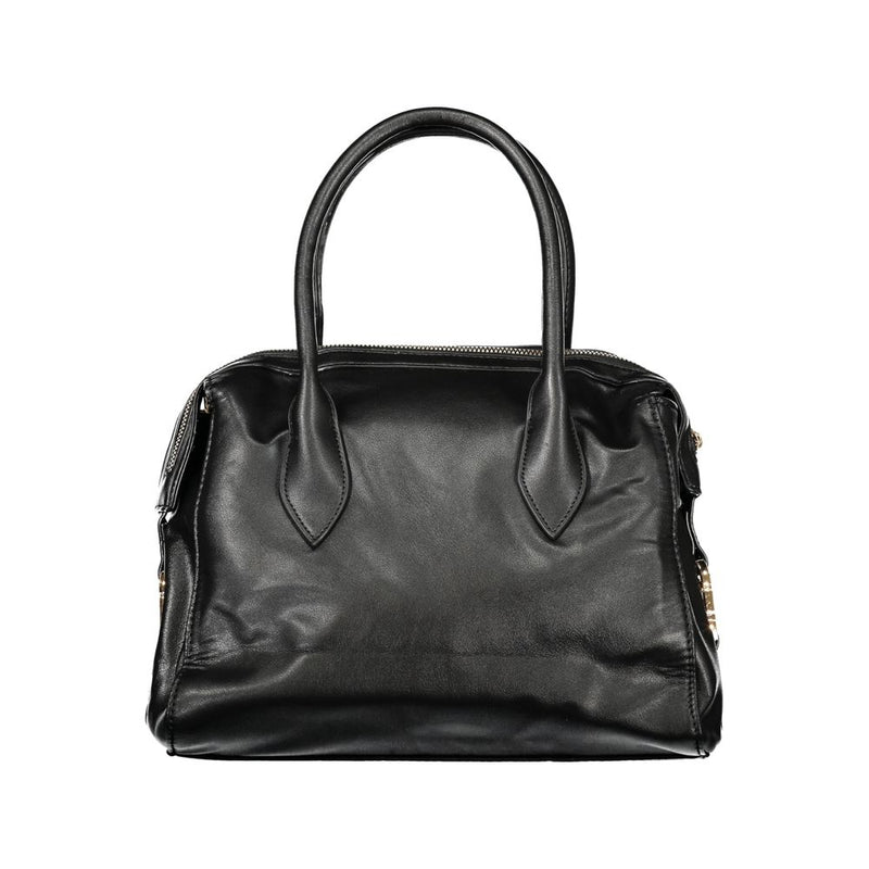 Black PVC women handbag with dual top handles and zip closure