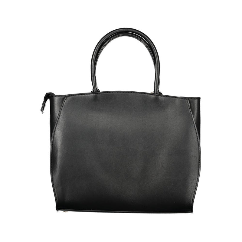 Black PVC structured women handbag with dual top handles