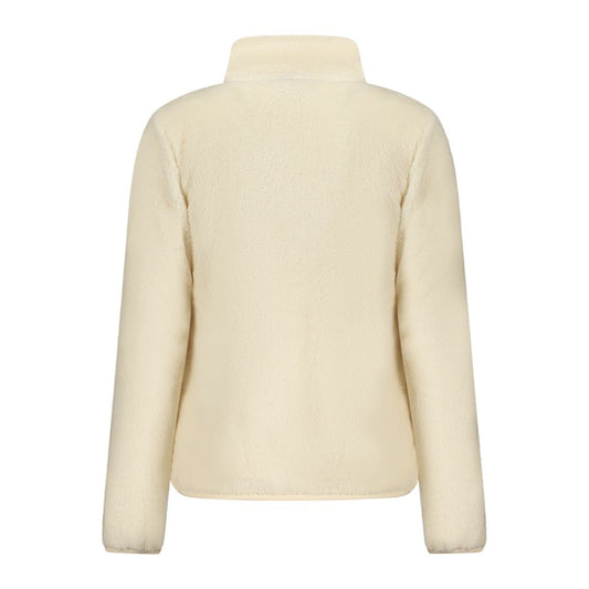 Off-white plush fleece mock neck zip sweatshirt for women, back view