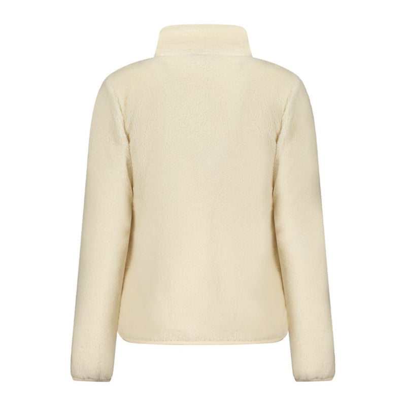 Off-white plush fleece mock neck zip sweatshirt for women, back view