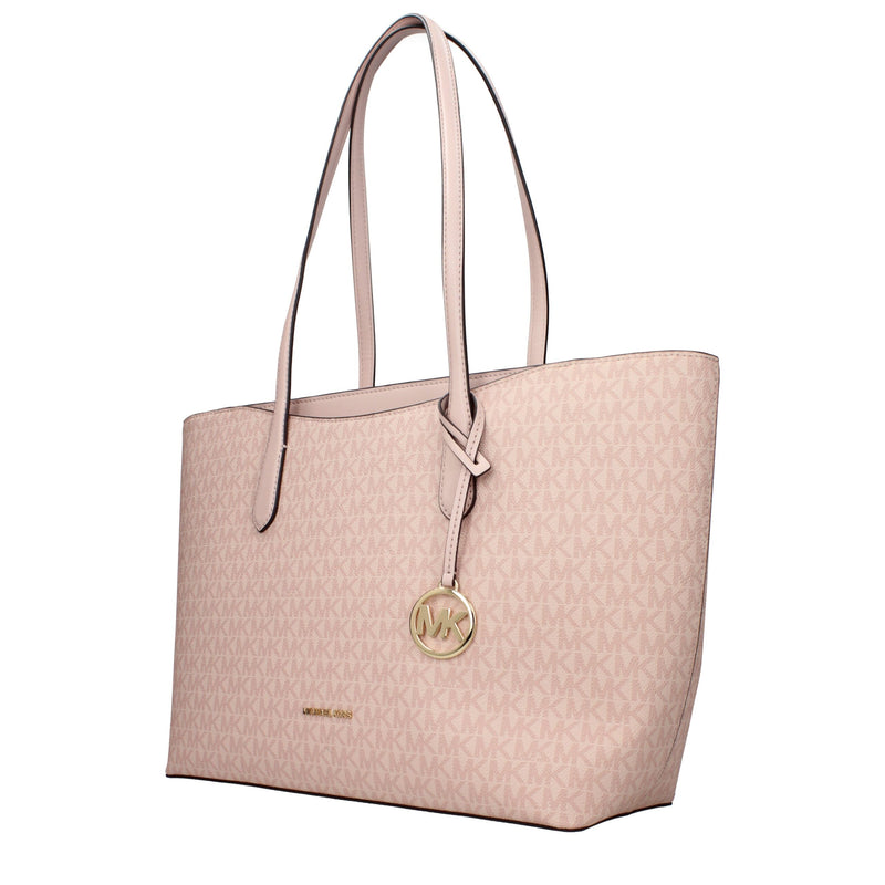 Pink Michael Kors MK logo canvas shoulder bag with dual top handles and gold-tone hardware