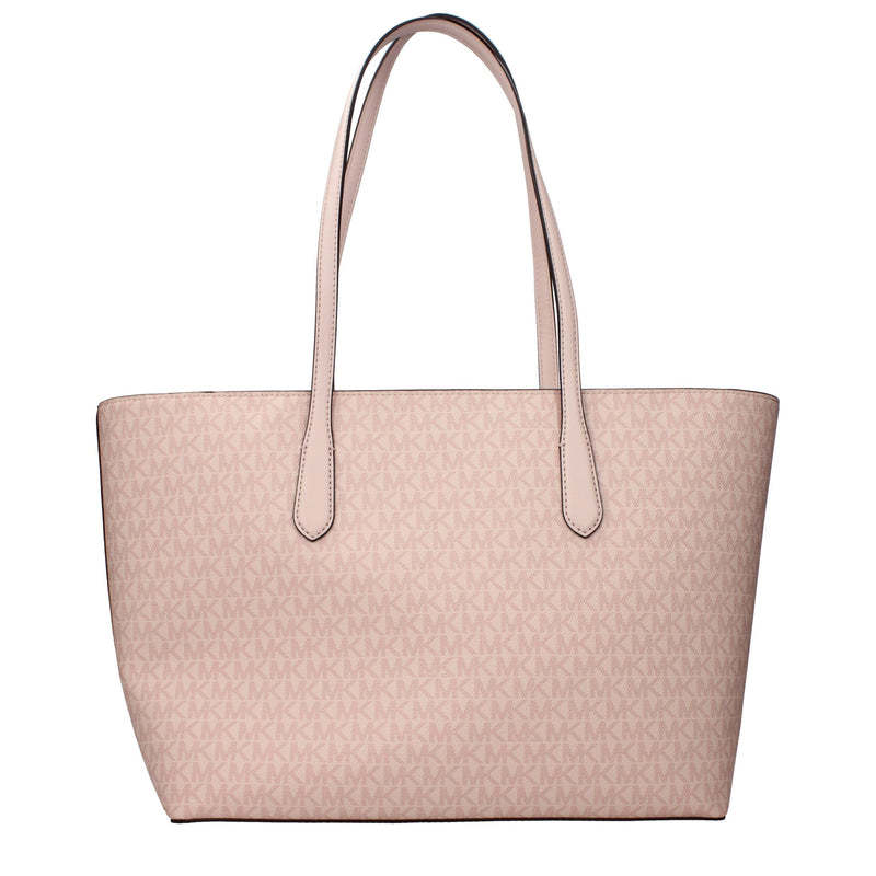 Light pink Michael Kors logo-print fabric tote shoulder bag with dual straps