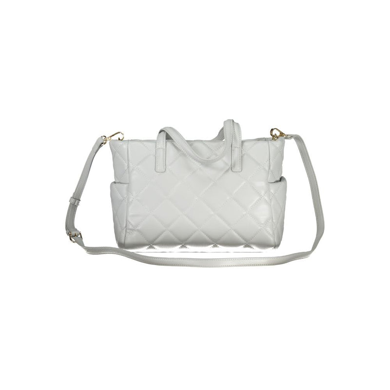 Gray quilted polyurethane women's tote bag with dual top handles and a shoulder strap