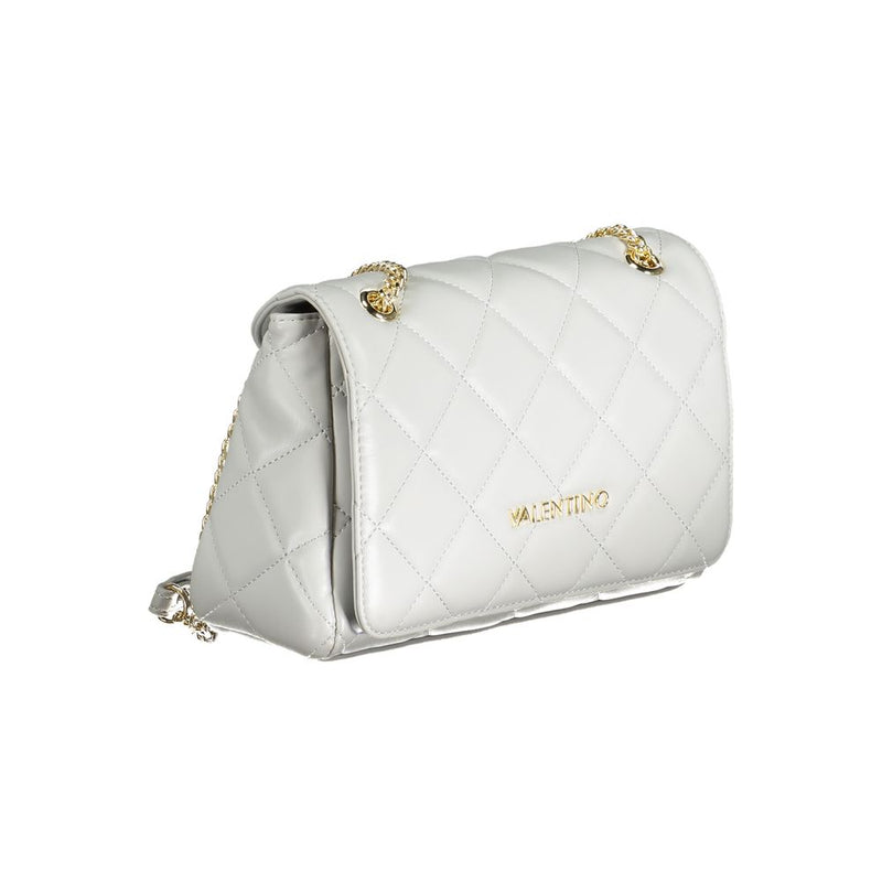 Quilted gray polyurethane Mario Valentino shoulder bag with gold chain handle and logo