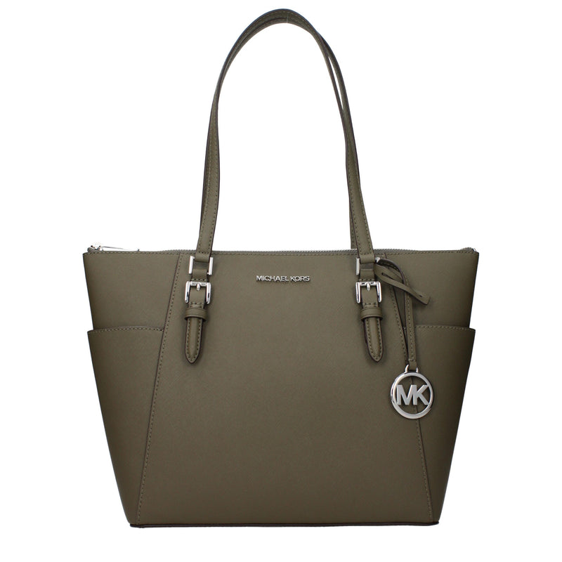 Olive green leather Michael Kors shoulder bag with dual straps and silver hardware