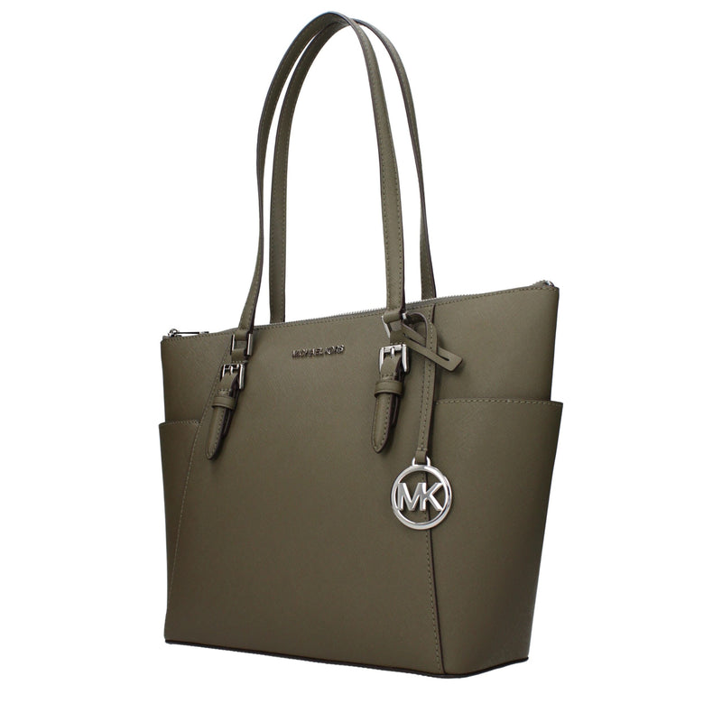 Olive green leather Michael Kors shoulder bag with silver hardware and dual straps