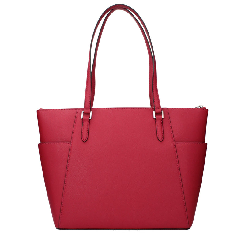 Bright red leather shoulder bag with long dual straps and structured design
