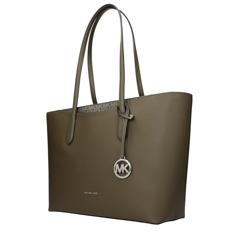 Michael Kors olive green structured leather shoulder bag with thin straps and a silver logo charm