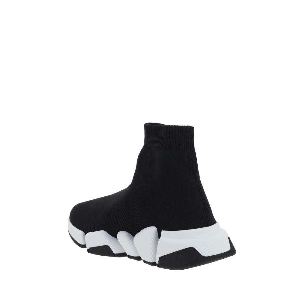 Black Balenciaga sock-style sneakers in stretch polyester with a chunky, white sculptural rubber sole.