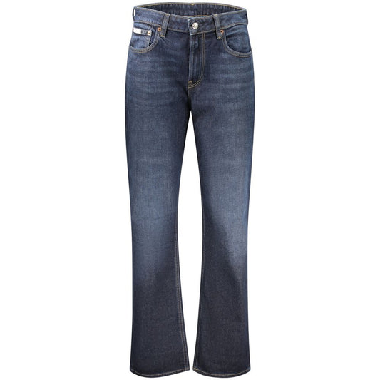 Dark blue cotton high-rise women's jeans with a faded wash