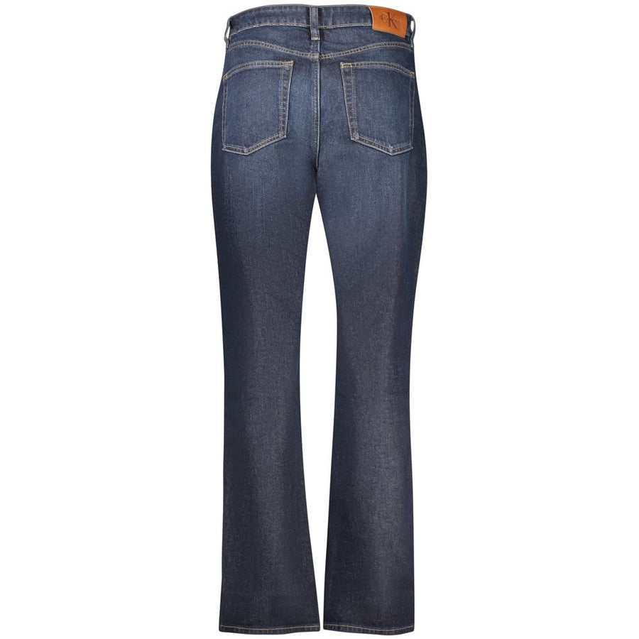 Dark blue cotton high-rise women's jeans with a faded wash
