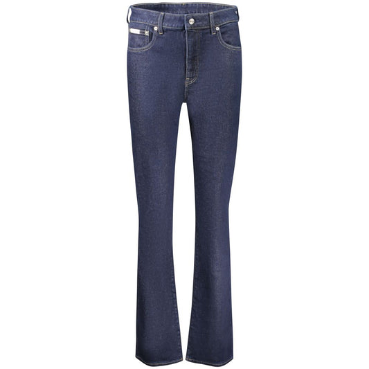 Dark blue cotton denim women flare jeans