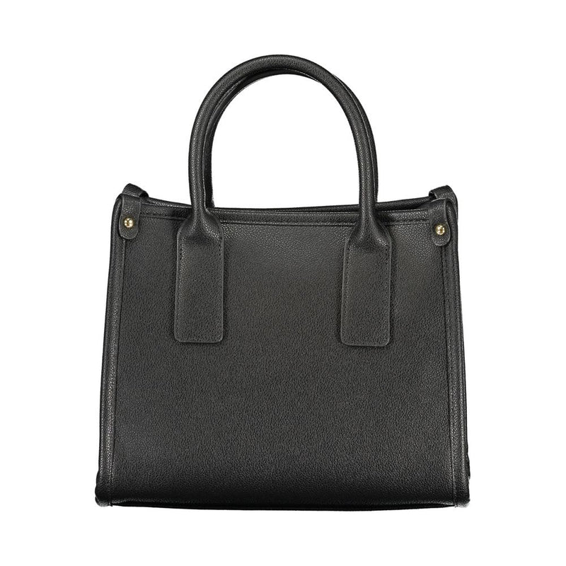 Black polyurethane textured tote bag with dual top handles