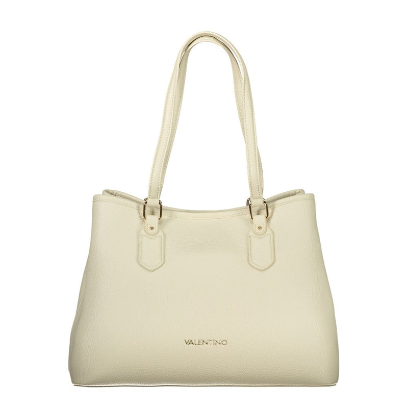 Beige polyurethane women's tote bag with dual shoulder straps and gold-tone hardware
