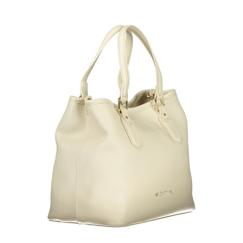 Beige textured polyurethane women's tote bag with dual top handles