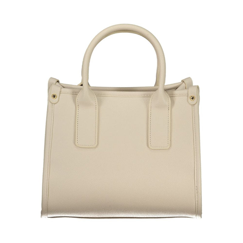 Beige polyurethane women's handbag with structured design and top handles