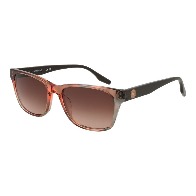 Rose gold acetate sunglasses with rectangular frames and brown gradient lenses
