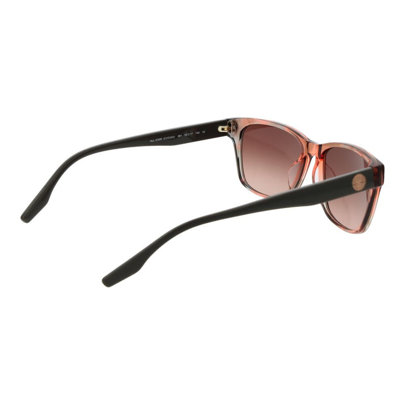 Rose gold acetate sunglasses with gradient lenses and dark temples seen from a three-quarter back angle