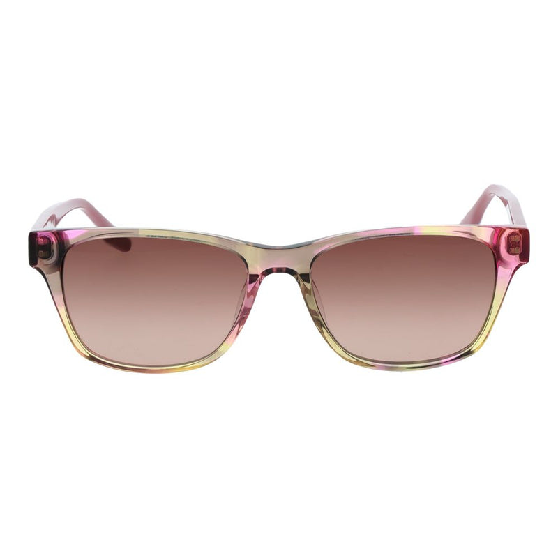 Pink gradient acetate sunglasses with rectangular frames and tinted lenses