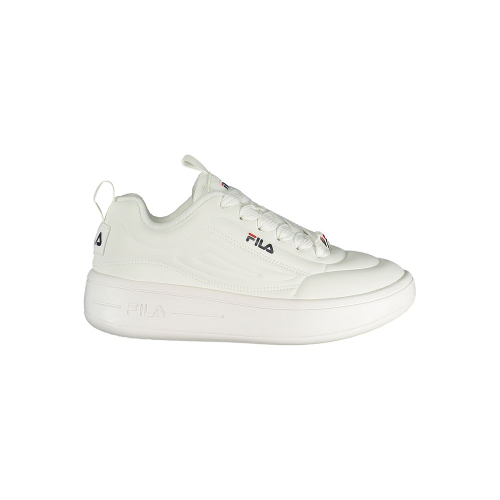 White Fila Bianco women's sneaker in smooth polyurethane with a chunky platform sole and classic logo branding.