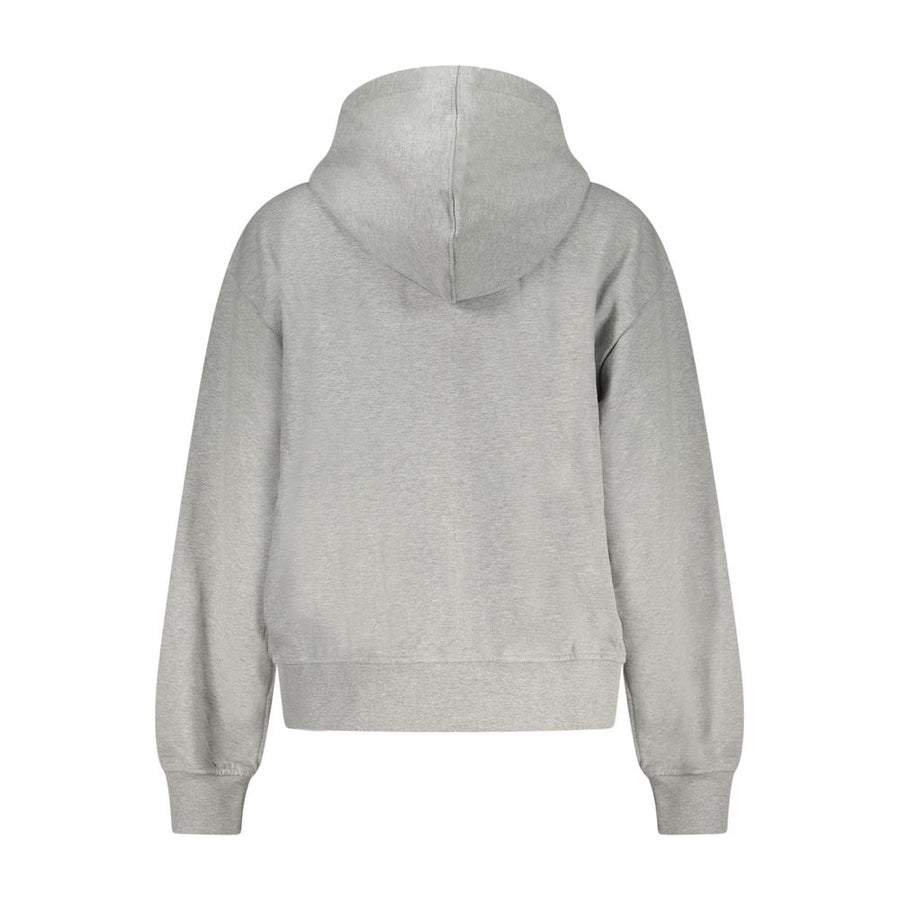 Grey cotton zip-up hoodie with a drawstring hood and small white Calvin Klein logo on the chest
