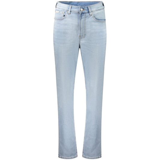 Light blue cotton women's jeans in a straight-leg style