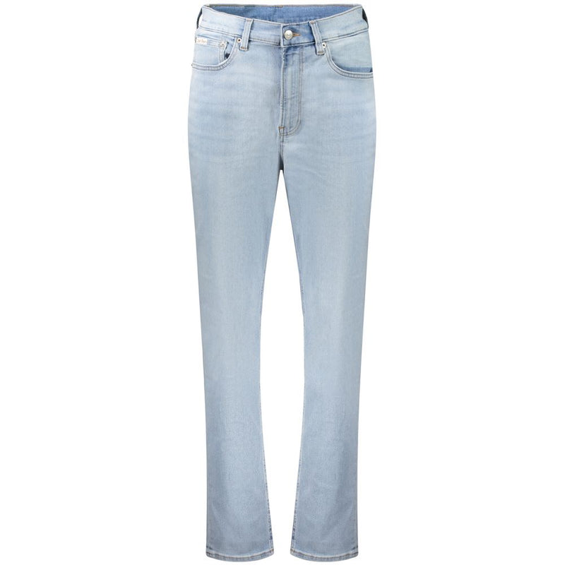 Light blue cotton women's jeans in a straight-leg style