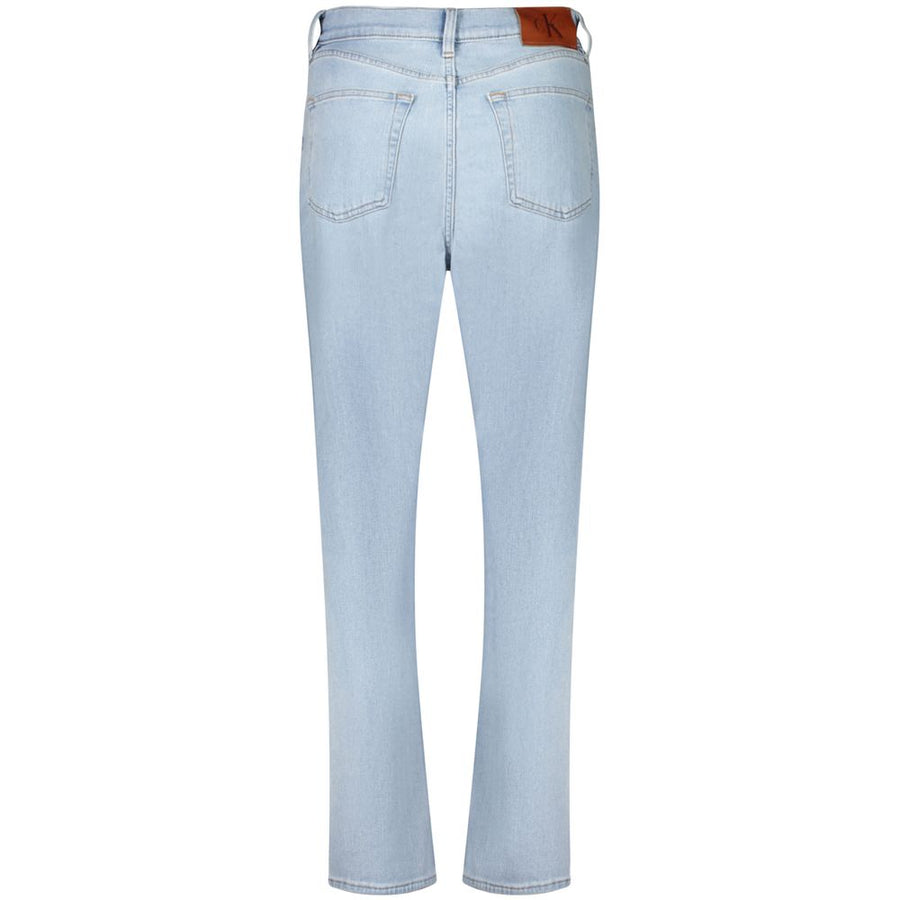 Light blue cotton women's jeans in a straight-leg style